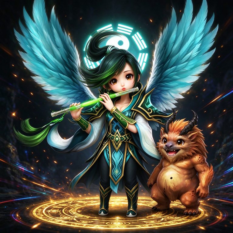 嘟嘟传世Q版女道士与召唤神兽